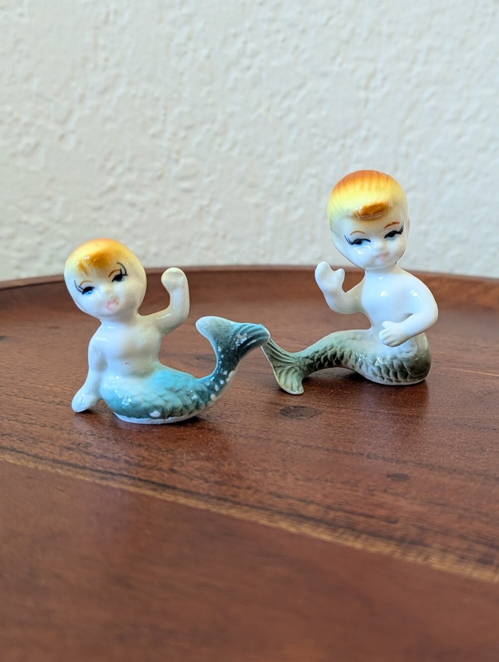Set of 2 Miniature MermaidsBradley Bone China FigurinesJapan Blonde Waving